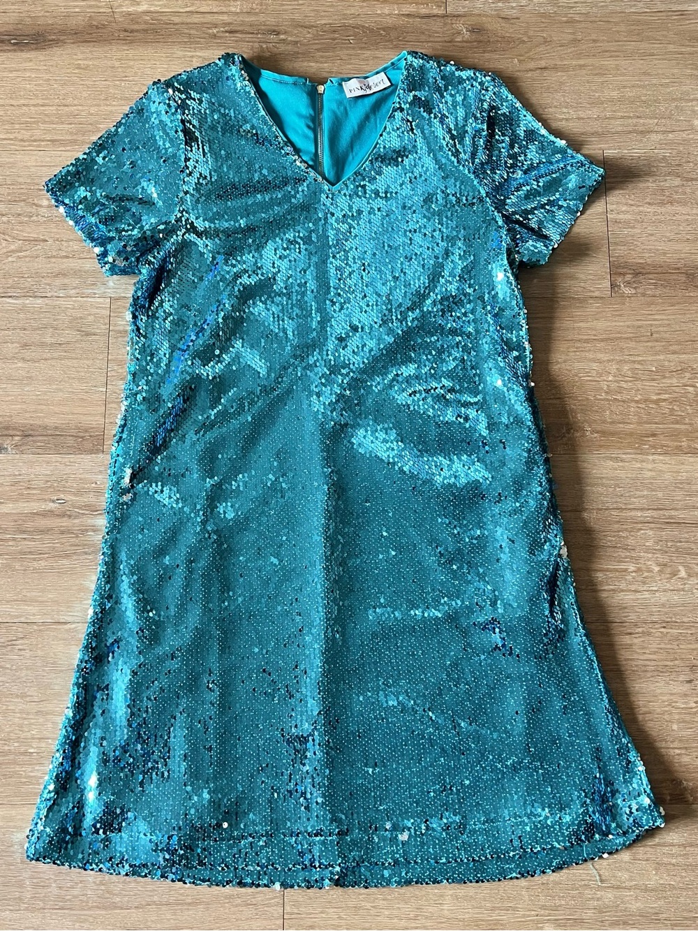 Pink Desert Women’s Teal Sequin Shift Dress Size Small